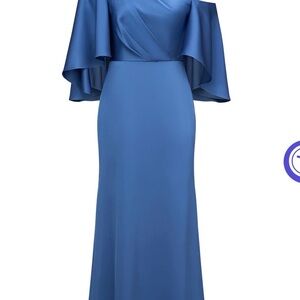 Theia Blue Kia One shoulder cape Gown size 6
